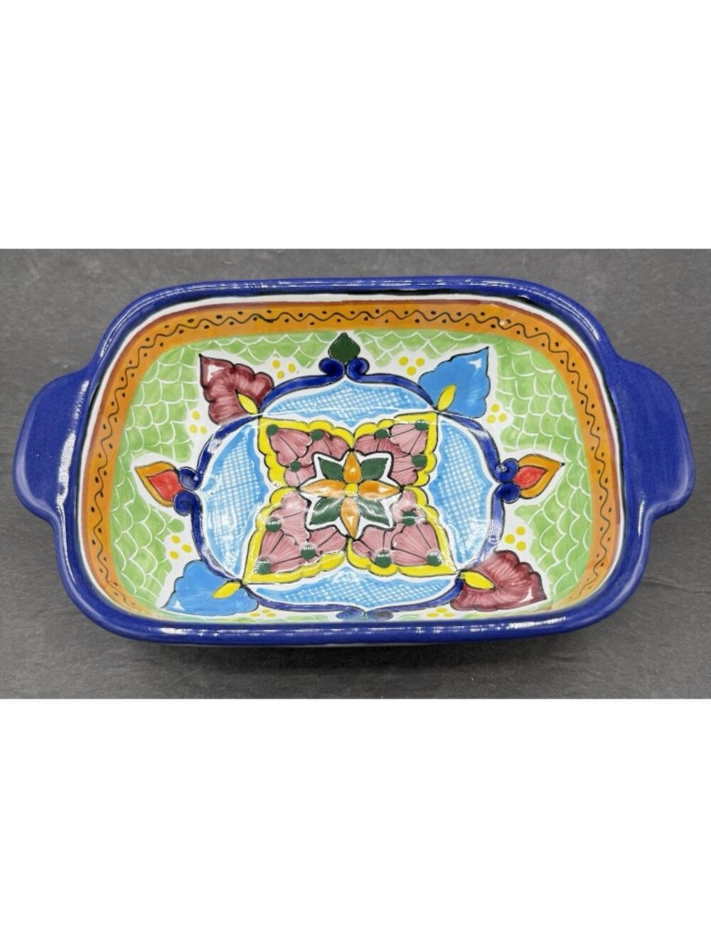 Talavera Pottery Hernandez Pue Mexican Rectangle Bowl Dish Handles Signed